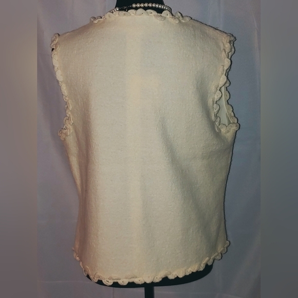 NWT Carson PBJ Cream 100% Wool Vest Trim EMBELLISHED Sleeveless Cardigan - Picture 3 of 6